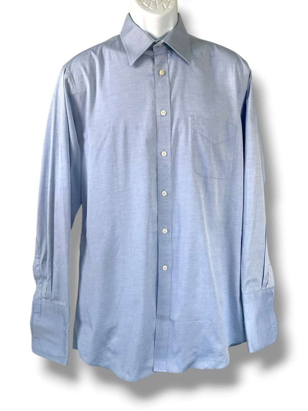 Paul Fredrick Light Blue Pinpoint Cotton Dress Shirt 16-33 Trim Fit French Cuff - Picture 6 of 6